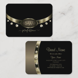 Tarjeta De Visita Platina platinada negra noble con diamantes monogr