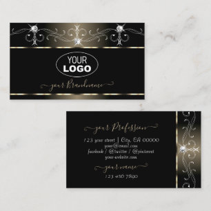 Tarjeta De Visita Platinum Negro Squiggles Joyas con logotipo