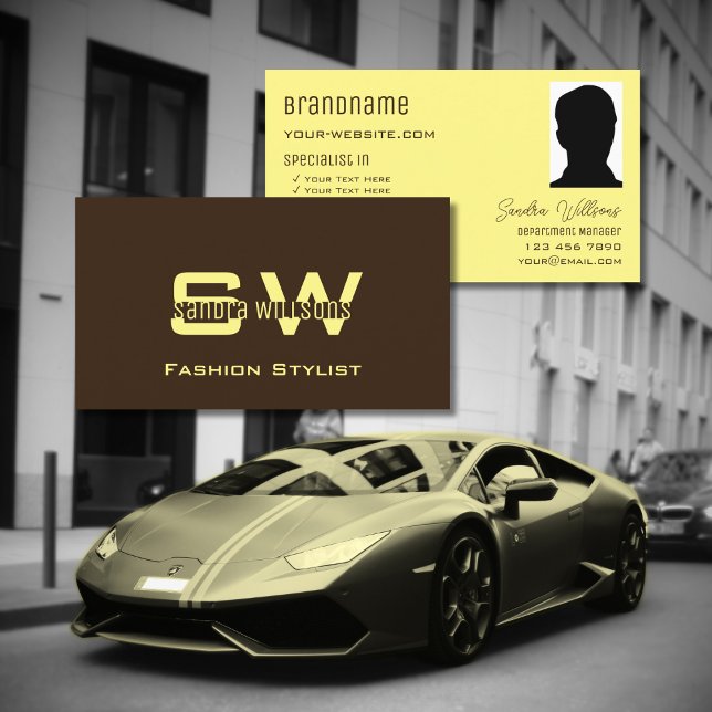 Tarjeta De Visita Plato café crema marrón con monograma y foto (Subido por el creador)