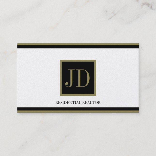 Tarjeta De Visita Plato monograma negro dorado/dorado (Anverso)