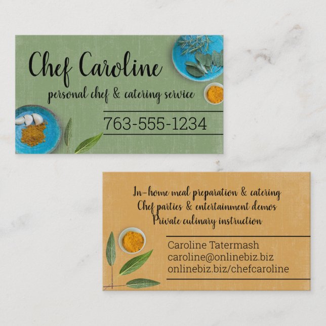 Tarjeta De Visita Platos de cena especias aromáticas cocinero cocina (Anverso / Reverso)