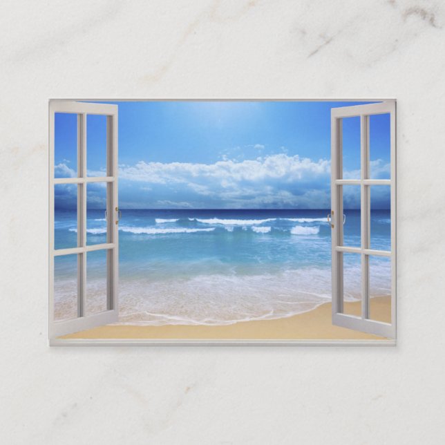 Tarjeta De Visita Playa a través de una ventana (Anverso)