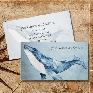 Tarjeta De Visita Playa acuarela Humpback del Océano de ballena