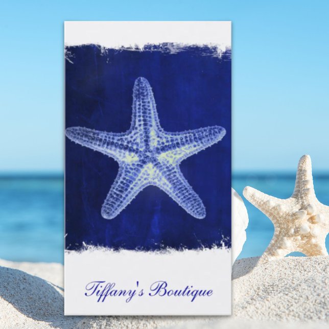 Tarjeta De Visita playa de moda costera rústica marinera estelar azu (coastal chic beach rustic nautical blue starfish business card)