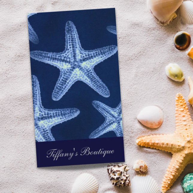 Tarjeta De Visita playa de moda costera rústica marinera estelar azu (coastal chic beach rustic nautical blue starfish business card)