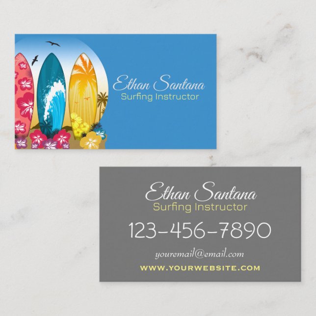 Tarjeta De Visita Playa de Surfboard (Anverso / Reverso)
