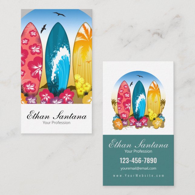 Tarjeta De Visita Playa de Surfboard (Anverso / Reverso)