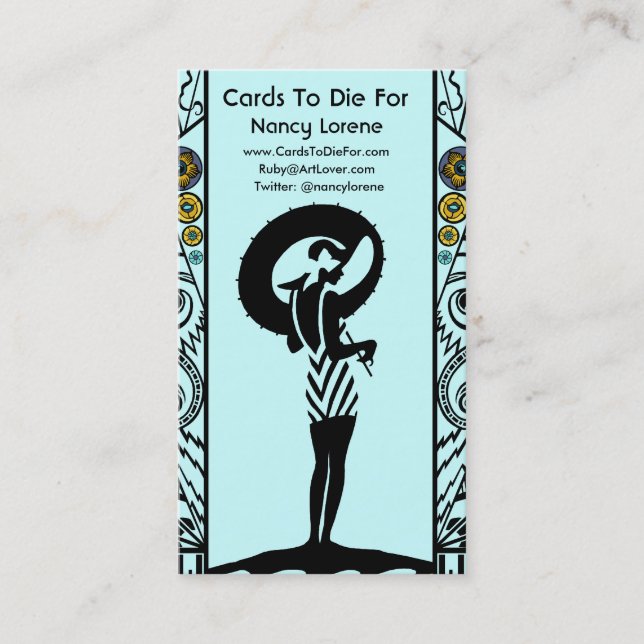 Tarjeta De Visita Playa Deco en aguamarina y amarillo (Anverso)