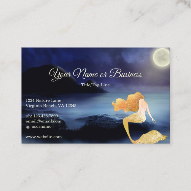 Tarjeta De Visita Playa Golden Blond Mermaid Full Moon Lagoon (Anverso)