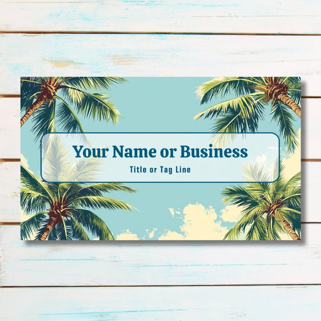 Tarjeta De Visita Playa Retro de Palmeras Tropicales Costeras (Front - Tropical Coastal Palm Trees Retro Beach Business Card)
