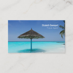 Tarjeta De Visita Playa tropical con paraguas de paja