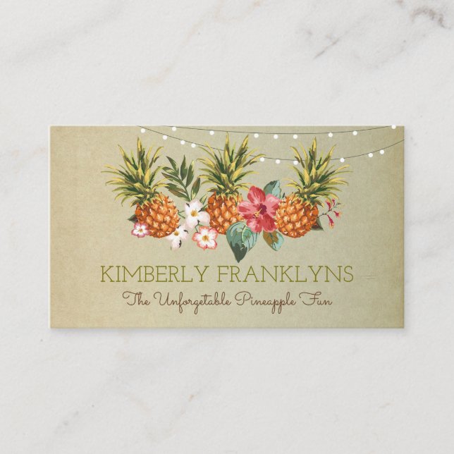 Tarjeta De Visita playa tropical de piña fiesta palmeras (Anverso)