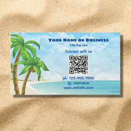Tarjeta De Visita Playa y Palmeras | Código QR Tropical