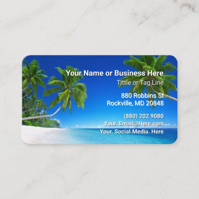 Tarjeta De Visita Playa y Palmeras Tropical (Anverso)