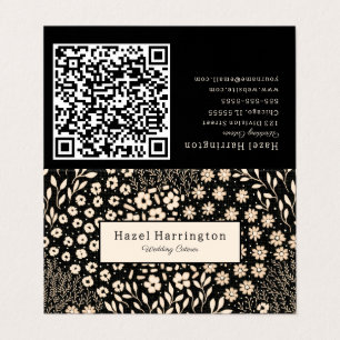 Tarjeta de visita plegada con código QR floral neu