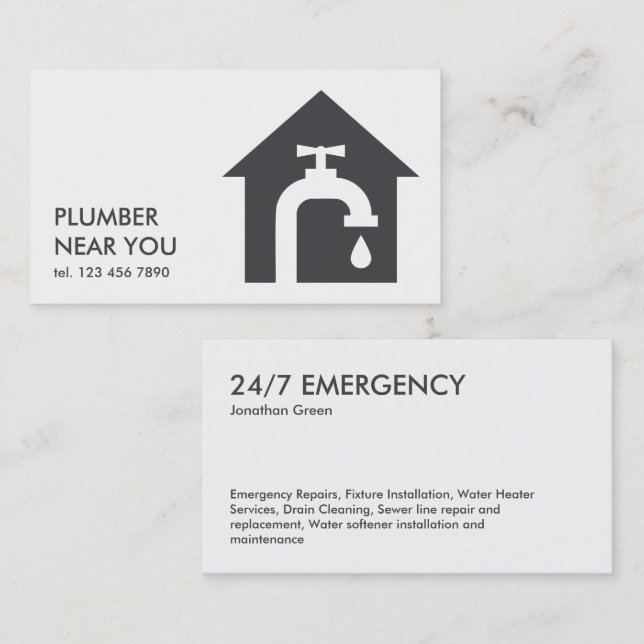 Tarjeta De Visita Plomería simple (Anverso / Reverso)