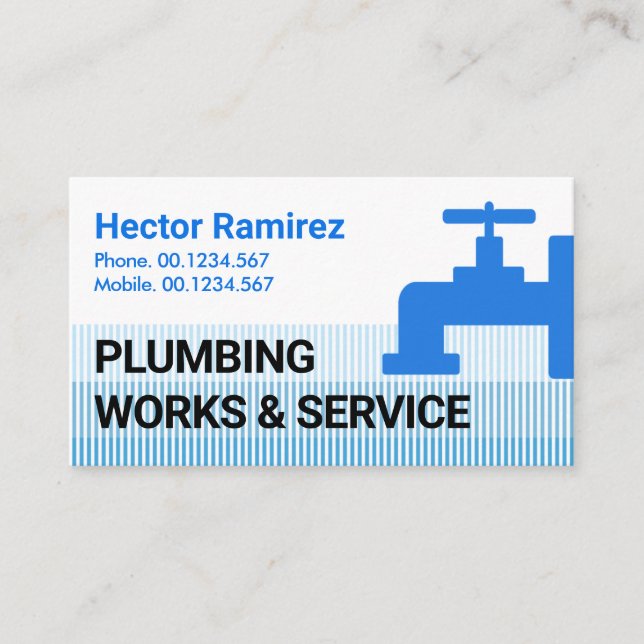 Tarjeta De Visita Plomería vertical de líneas de agua azul (Anverso)