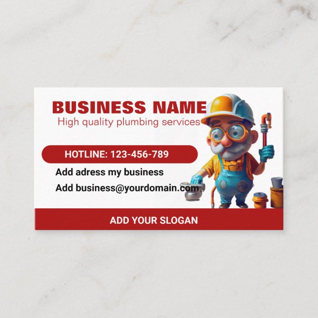 Tarjeta De Visita Plomero con tema rojo para fontanería (Anverso)