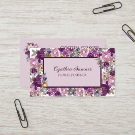 Tarjeta De Visita Plomo elegante, floral rosa y púrpura