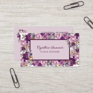 Tarjeta De Visita Plomo elegante, floral rosa y púrpura