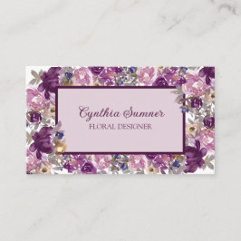 Tarjeta De Visita Plomo elegante, floral rosa y púrpura