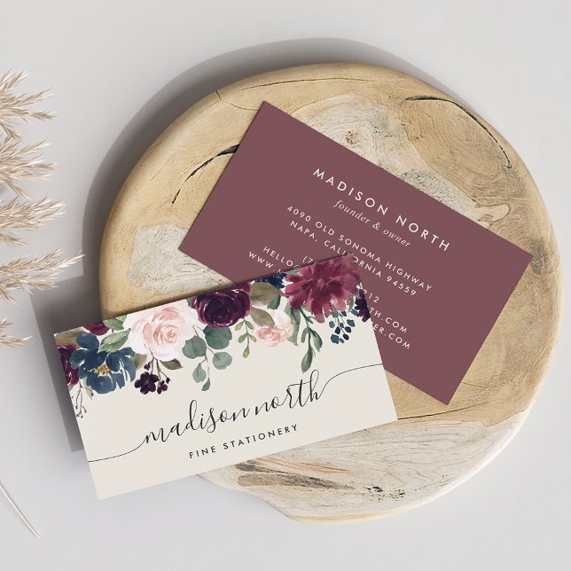 Tarjeta De Visita Plum Blossom | Floral acuarela moderna (Subido por el creador)
