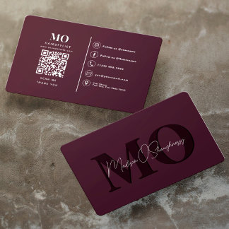 Tarjeta De Visita Plum Monograma Minimalista Moderno Profesional QR 