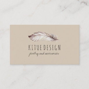 Tarjeta De Visita Pluma Boho Femenina Beige Gris