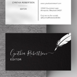 Tarjeta De Visita Pluma de ave editor escritura elegante simple