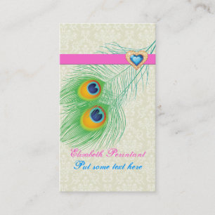 Tarjeta De Visita pluma de pavo real azul rosa caliente llamativo