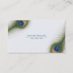 Tarjeta De Visita Pluma de Pavo Real Boho Elegante