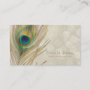 Tarjeta De Visita Pluma de pavo real exótico dorado Glam elegante ch