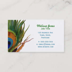 Tarjeta De Visita Pluma de pavo real verde