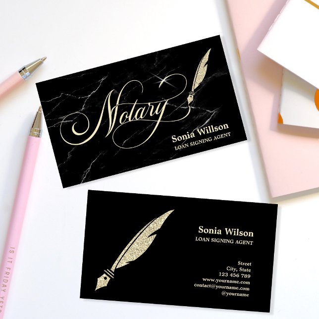 Tarjeta De Visita Pluma de pluma profesional notarial elegante (Subido por el creador)