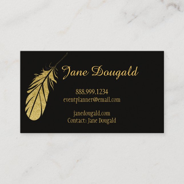 Tarjeta De Visita Pluma de plumas doradas Black Classic Writer's (Anverso)