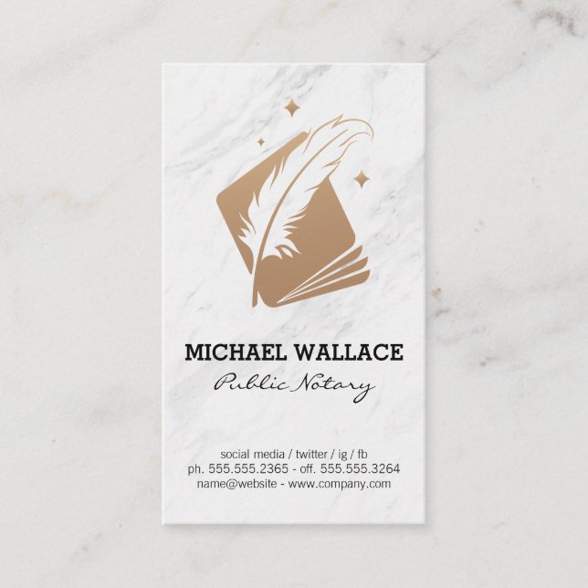 Tarjeta De Visita Pluma de plumas y folleto | Marble Business Card (Anverso)