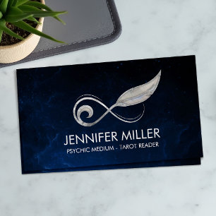 Tarjeta De Visita Pluma de símbolo infinito - Plata y Perla