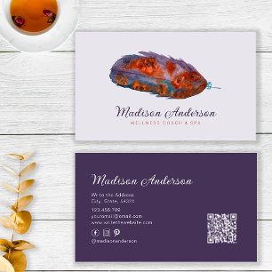 Tarjeta De Visita Pluma elegante de terracota púrpura boho acuarela