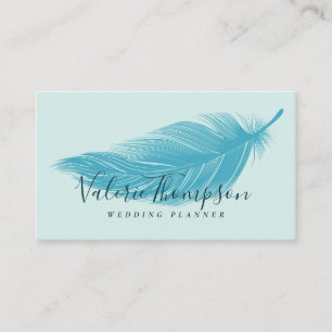 Tarjeta De Visita Pluma elegante elegante azul del boho de la