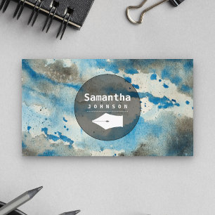 Tarjeta De Visita Pluma Estilográfica Acuarela Azul Profesional Escr