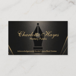 Tarjeta De Visita Pluma Notarial de Nib Elegante de Oro Script