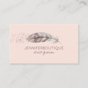 Tarjeta De Visita Pluma rosa sonrosada boho brillante femenina