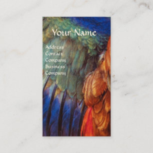 TARJETA DE VISITA PLUMAS DE ALA DE UN ROLLER SOBRE PARCHEMINO ANTIGU