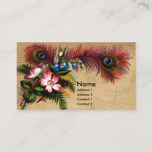 Tarjeta De Visita Plumas, flores y helechos (Anverso)