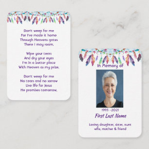 Tarjeta De Visita Plumas memoriales cristianas boho tribales nativas