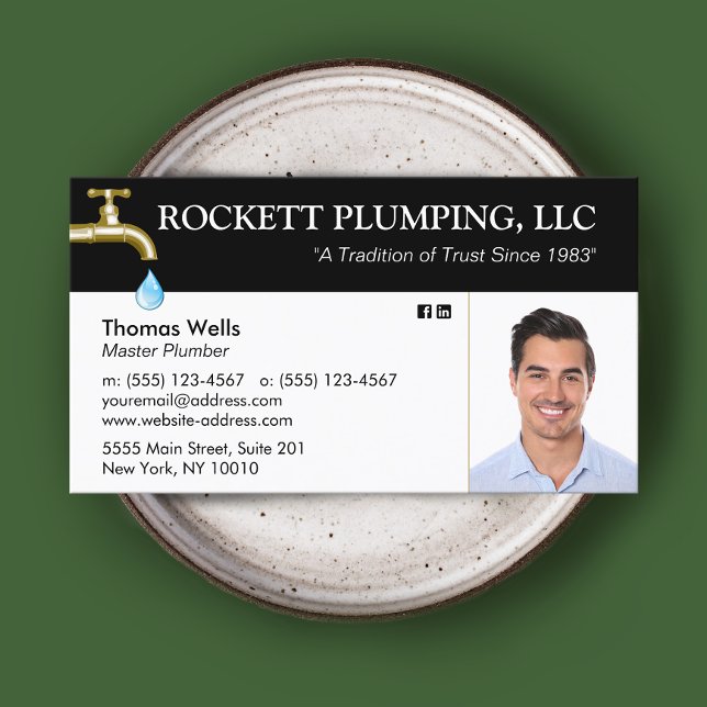 Tarjeta De Visita Plumber Plumbing Dripping Faucet Photo Business C (Subido por el creador)