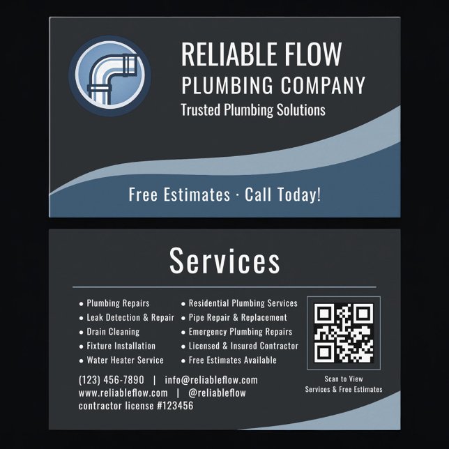 Tarjeta De Visita Plumber Plumbing QR Code Professional  (Subido por el creador)