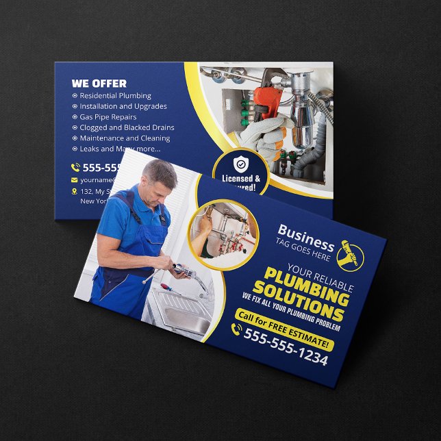 Tarjeta De Visita Plumber Plumbing Technician Contractor Blue Gold (Subido por el creador)