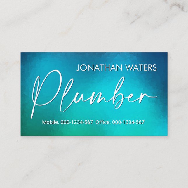 Tarjeta De Visita Plumber Signage In Blue Water Grunge (Anverso)