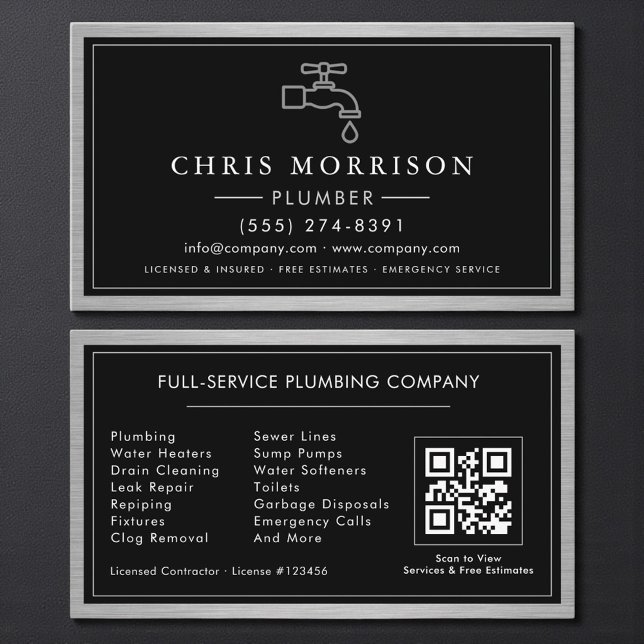 Tarjeta De Visita Plumbing Contractor Industrial Metallic QR Code (Subido por el creador)